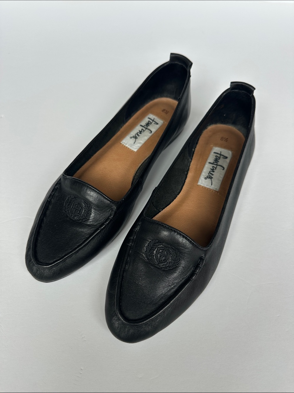Vintage Fanfares Black Leather Loafers 90s Minimalist Size 8.5 Quiet Luxury